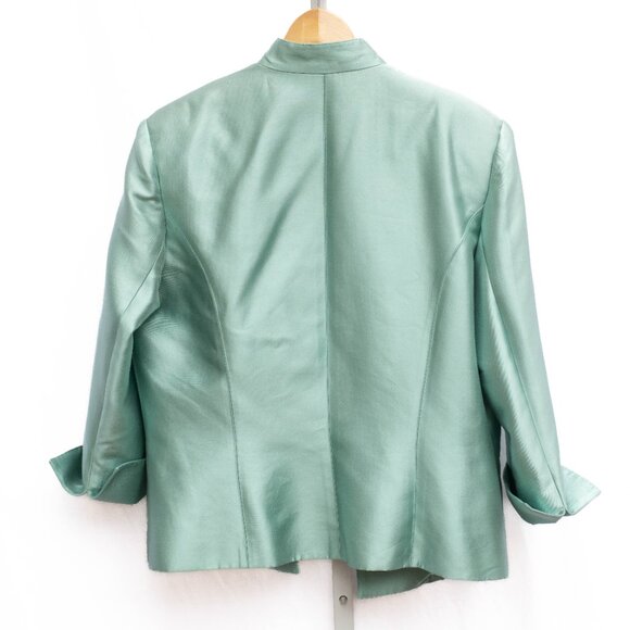 Jovani NY 3 Pc Silk Wool Set 18M Aquamarine Blazer Tank Lace Skirt Beaded NWT - Picture 4 of 16